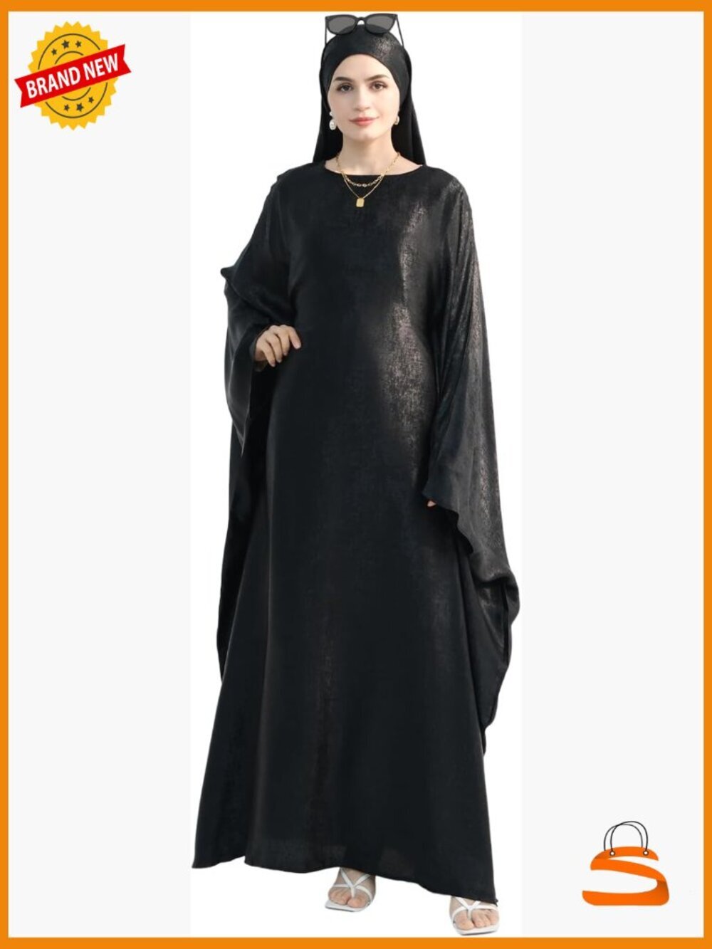 Metallic Shiny Abaya Dress with Hijab Loose Fit Prayer Robe